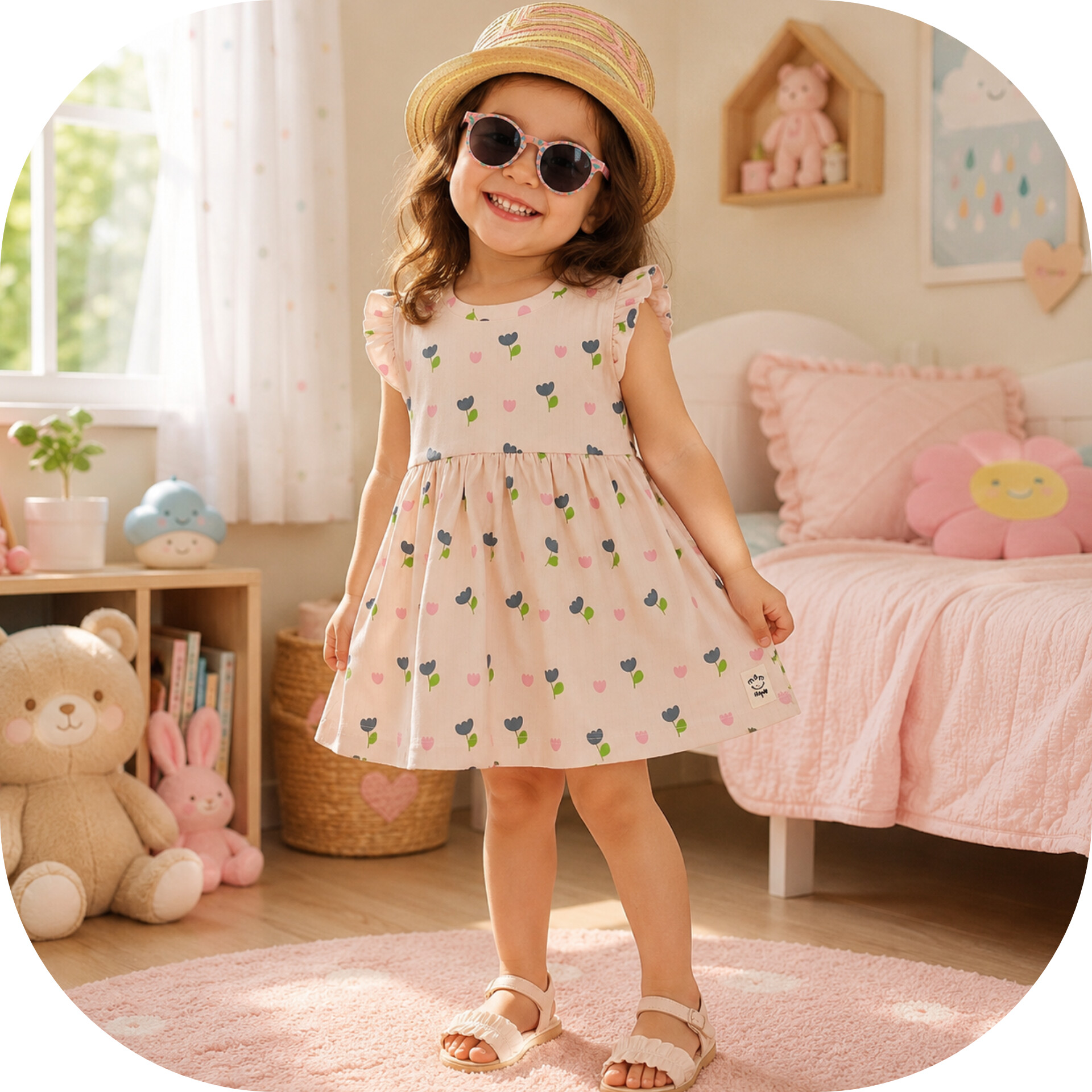 پیراهن راحتی دخترانه m&m kids طرح گل لاله