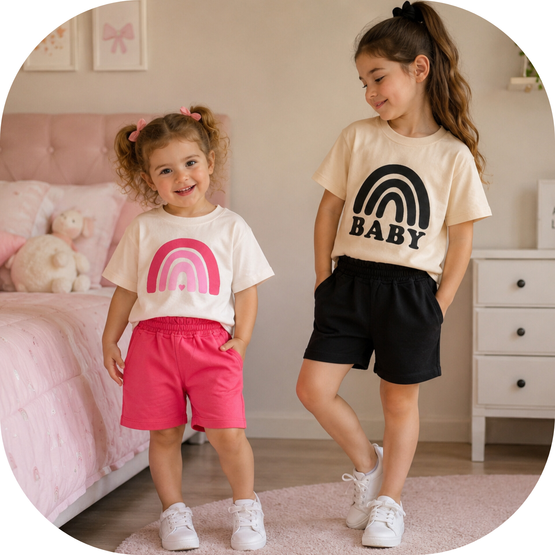 ست کراپ و شلوارک tiny baby دخترانه طرح رنگین کمان