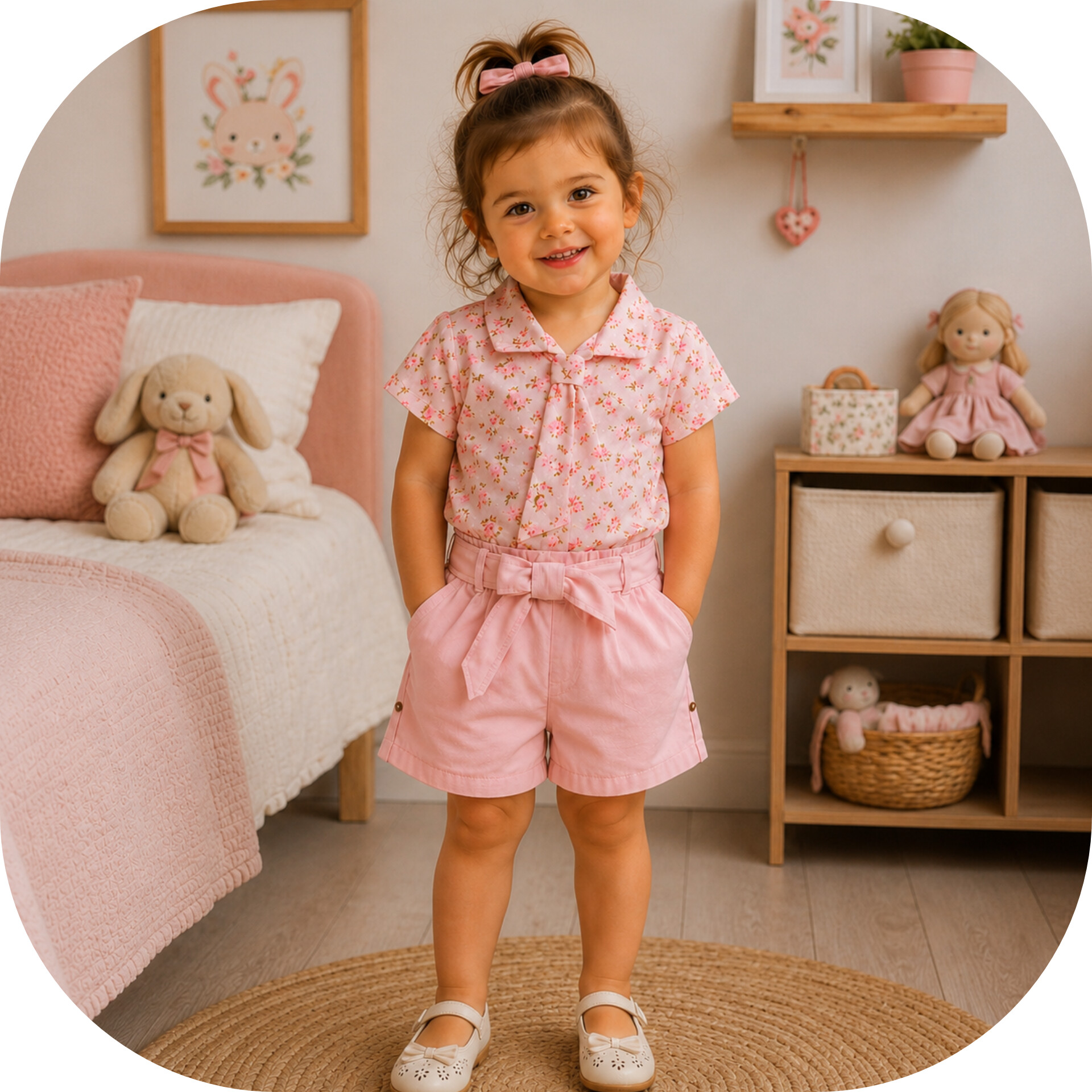 ست پیراهن شلوارک کتان ara house kids مجلسی دخترانه